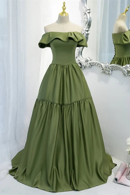 Formal Wear Dresses Strapless Green A-line Long Floor Length Formal Gown Prom Dress Stores With Prom Dresses